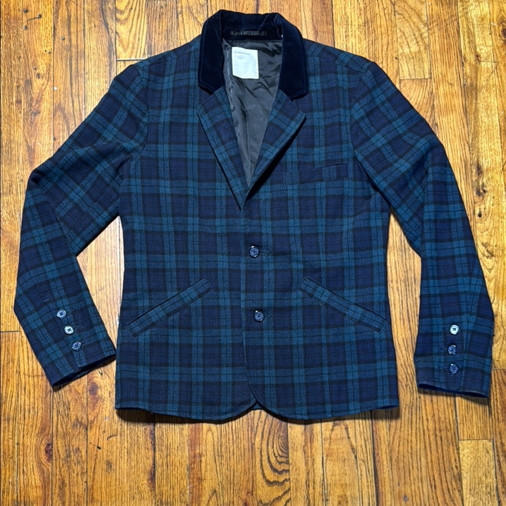 Life After Denim Men's Wool Blend Blue Green Tartan Plaid Smoking Jacket‎ Size S